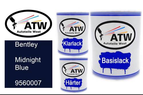 Bentley, Midnight Blue, 9560007: 1L Lackdose + 1L Klarlack + 500ml Härter - Set, von ATW Autoteile West.